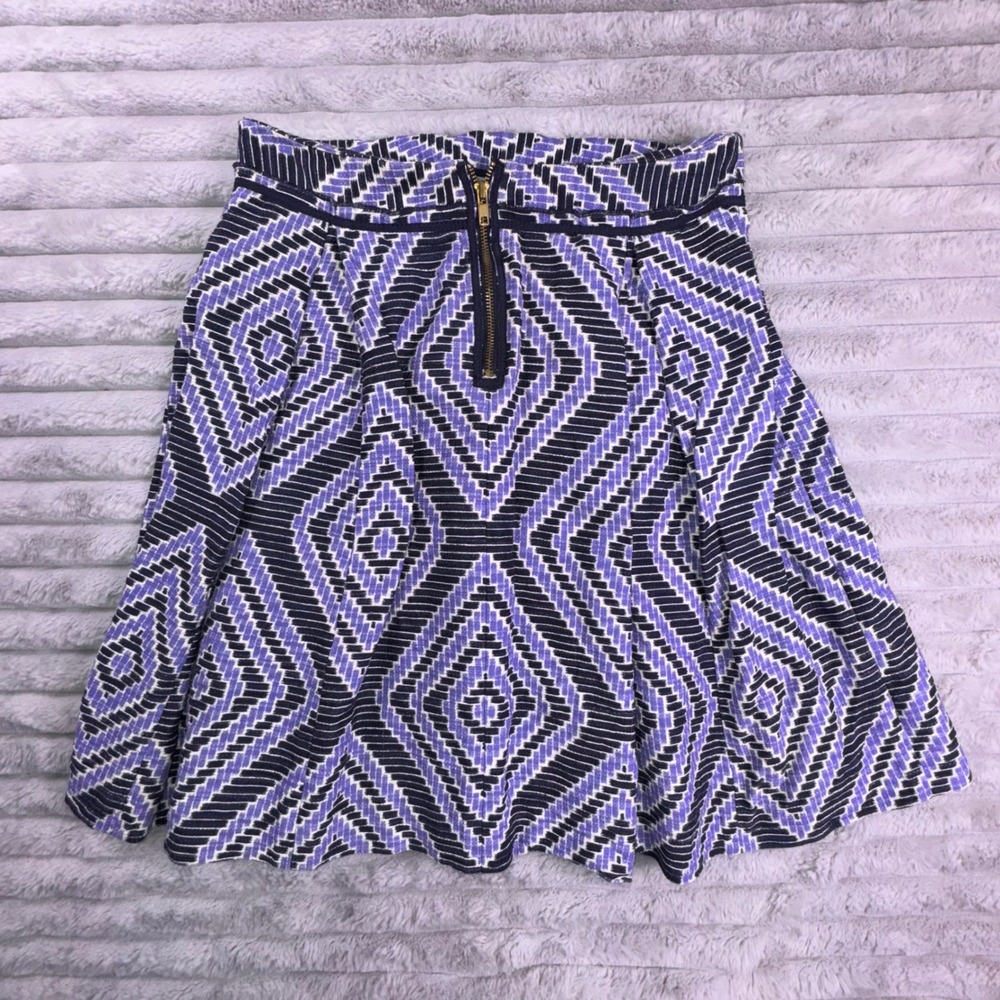 Tory Burch Women's 8 Purple Black Geometric Pleated A Line Skirt Cotton Linen - Picture 7 of 9